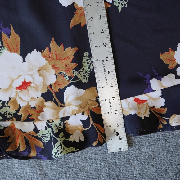 Dark Floral Print Midi Skirt Ruffle Hem Polka Dot Lined Vintage Style REVERSIBLE - Picture 4 of 8